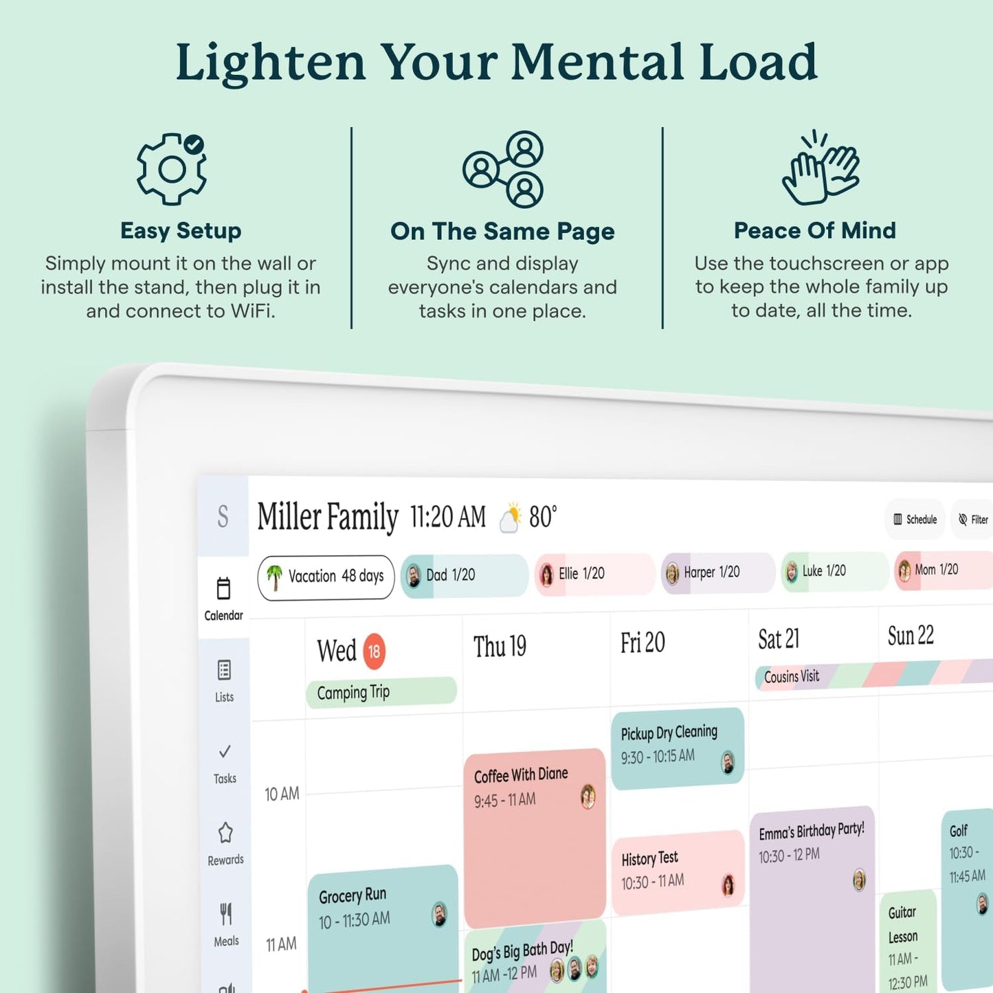 Skylight Calendar Max: 27-Inch Smart Digital Calendar & Chore Chart, Family Organizer with Interactive Touchscreen Display – Wall Mountable in Portrait or Landscape, Classic White Frame