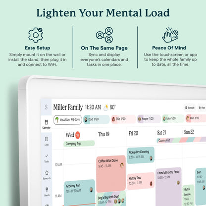 Skylight Calendar Max: 27-Inch Smart Digital Calendar & Chore Chart, Family Organizer with Interactive Touchscreen Display – Wall Mountable in Portrait or Landscape, Classic White Frame