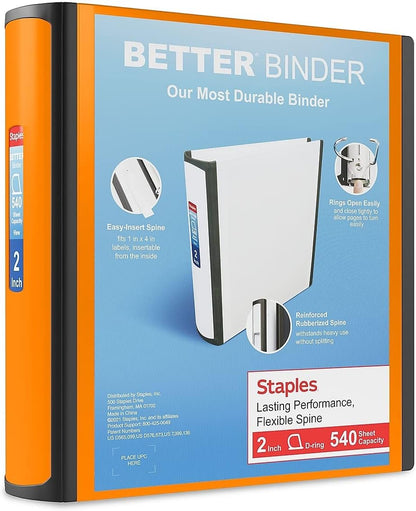 Staples Better Binder 2-Inch D-Ring View Binder, Reinforced Spine, Holds Up to 540 Sheets, Teal, for Office & School