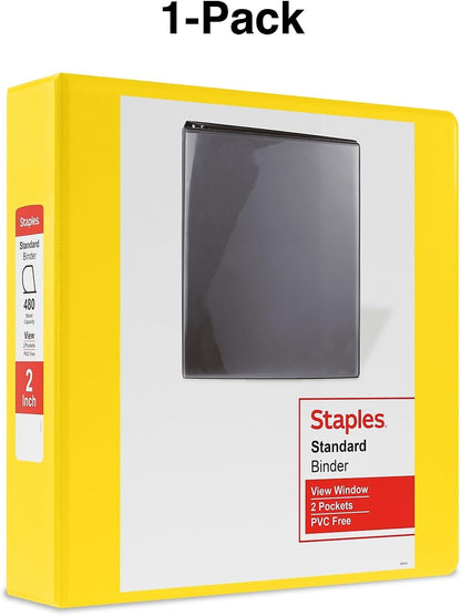 Staples Standard 2-Inch 3-Ring View Binder, Holds Up to 450 Sheets, Orange, Durable Binder for Office & School