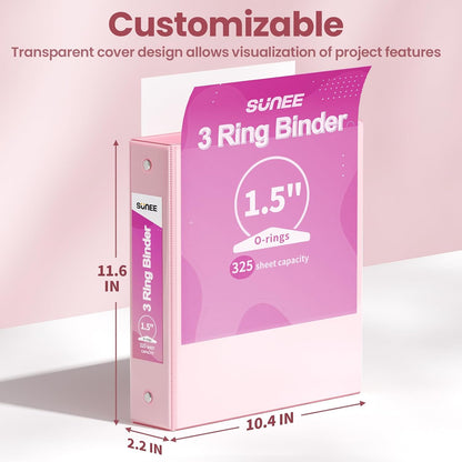 SUNEE 1 Inch Binders 3 Ring 6 Pack, Clear View Three Ring Binders PVC-Free (Fit 8.5x11 Inches) for School Binder or Office Binder Supplies, Classic 6 Colors