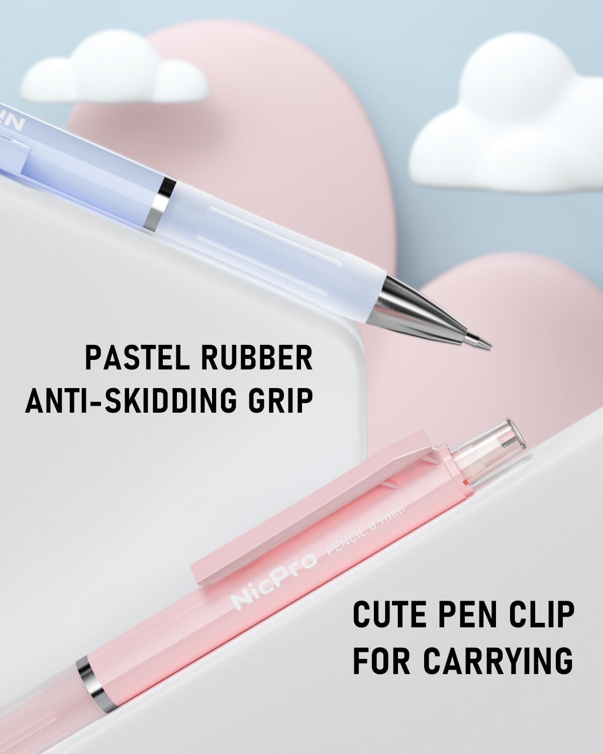 Nicpro 3PCS Cute Mechanical Pencil Set with Case, 0.7 mm Pencils with 6 Tube HB Lead Refill, 3PCS Eraser, 9PCS Eraser Refill for School Supplies Student Writing, Drafting Drawing Sketching
