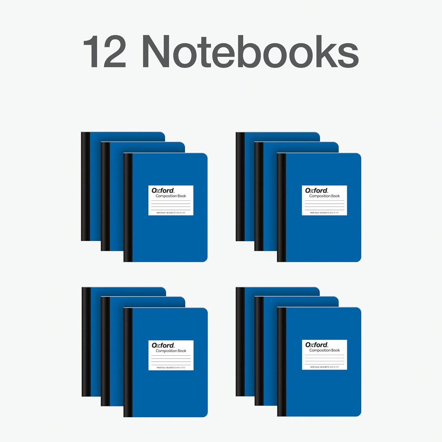 Oxford Composition Notebook 12 Pack, School Supplies, Notebooks for School, Journal for School, Writing Book, Wide Ruled Paper, 7.5 x 9.75 Inches, 80 Sheets, Blue Covers (63743)