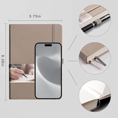 EMSHOI Graph Paper Notebook - 256 Pages A5 Graph Notebook/Journal, Hard Cover, 120gsm Thick Paper, Smooth PU Leather, Inner Pocket, 5.75'' × 8.38''-Black