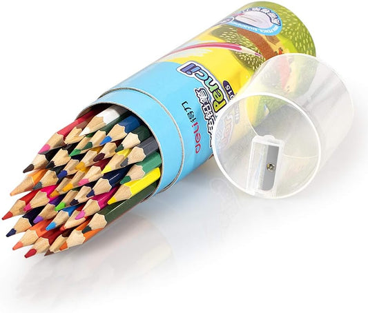 Deli 36 Pack Colored Pencils with Built-in Sharpener in Tube Cap, Vibrant Color Presharpened Pencils for School Kids Teachers, Soft Core Art Drawing for Coloring, Sketching, and Painting