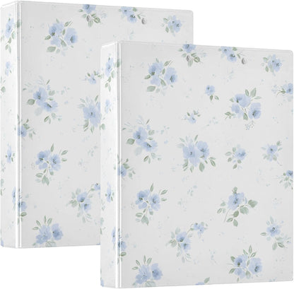 3 Ring Binders Blue Flowers Floral 1.5 Inch Round Ring Binders with Pockets Decorative Clipboard Binder Holds 200 Sheets View Binder for Home School Office,1 Pack