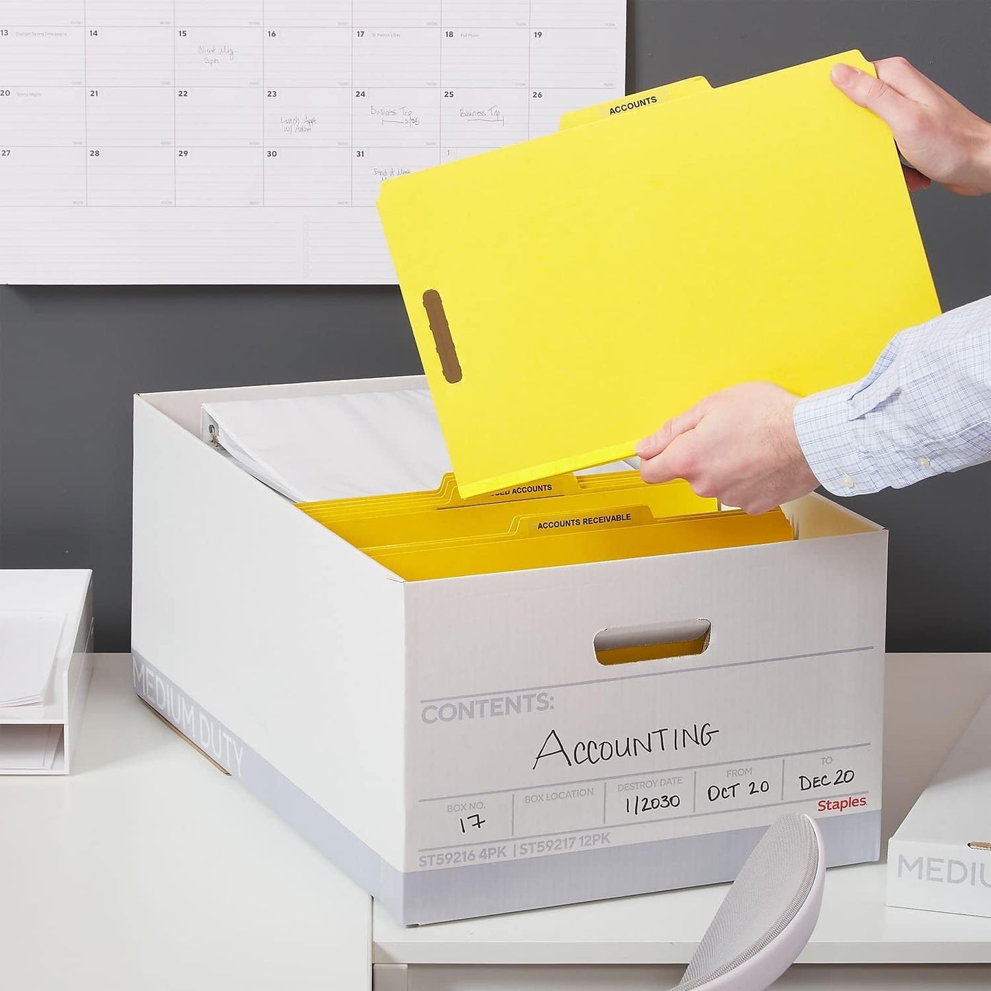 STAPLES Corrugated File Box Lift Off Lid, Letter/Legal Size, White/Black, 10/Pack