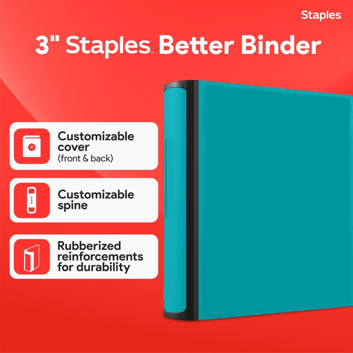 Staples Better Binder 2-Inch D-Ring View Binder, Reinforced Spine, Holds Up to 540 Sheets, Teal, for Office & School
