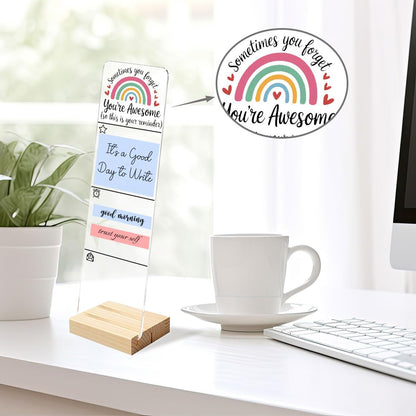 Sticky Notes Monitor Memo Board Acrylic Note Holder with Removable Wooden Base, Everything is Fine Logo Desk Set Includes 200 Sheets Two Sizes Sticky Notes, Office Desk Accessories Organizer