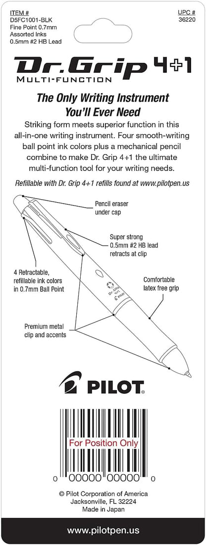 PILOT Dr. Grip 4+1 Multi-Function Ballpoint Ink Refills, Fine Point, Black/Red/Blue/Green Inks, Assorted Colors,4 Count (Pack of 1) (77154)