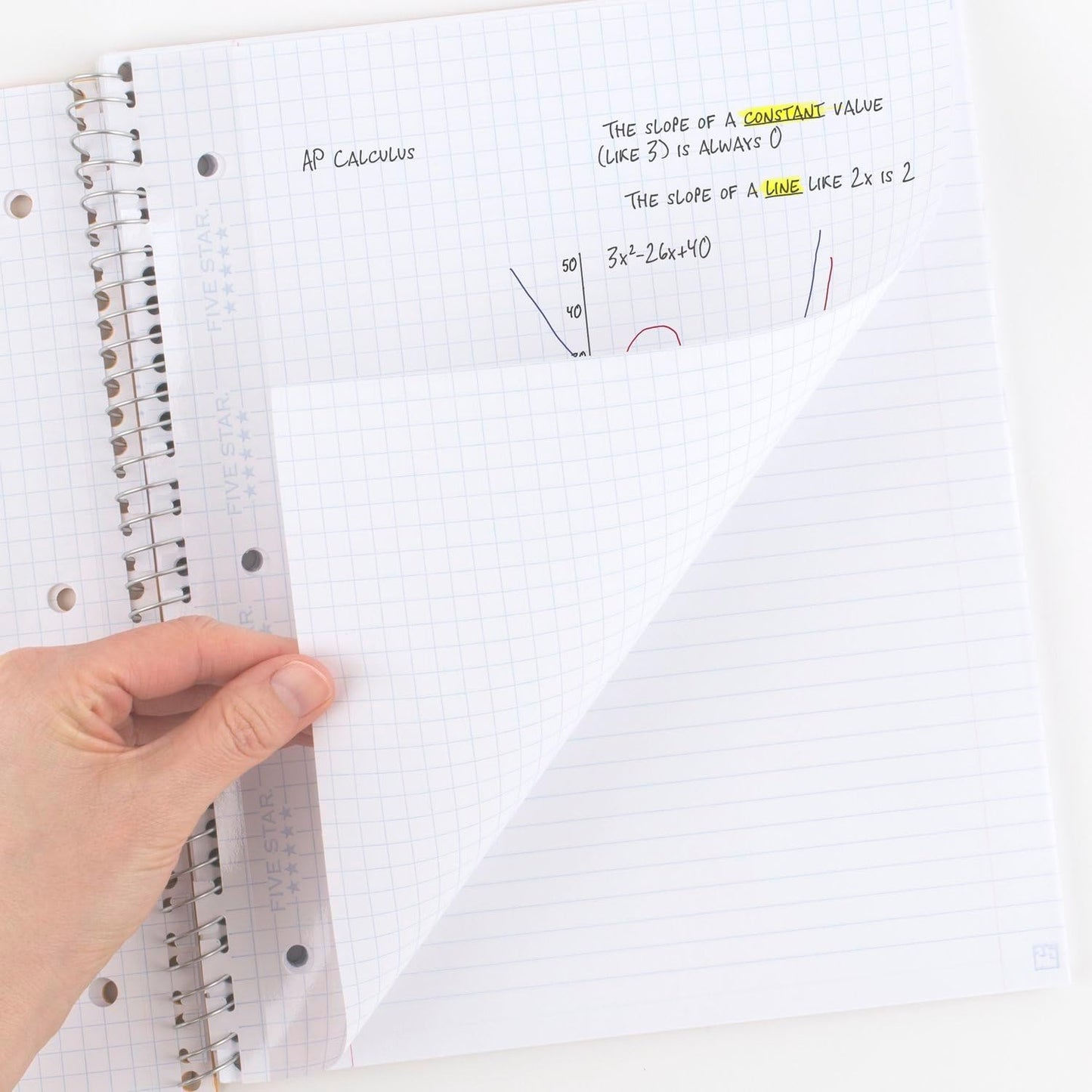 Five Star Loose Leaf Paper, Graph Ruled Insertable Notebook & Binder Filler Paper, 8-1/2" x 11", Reinforced T-Tabs, 75 Sheets (170180)