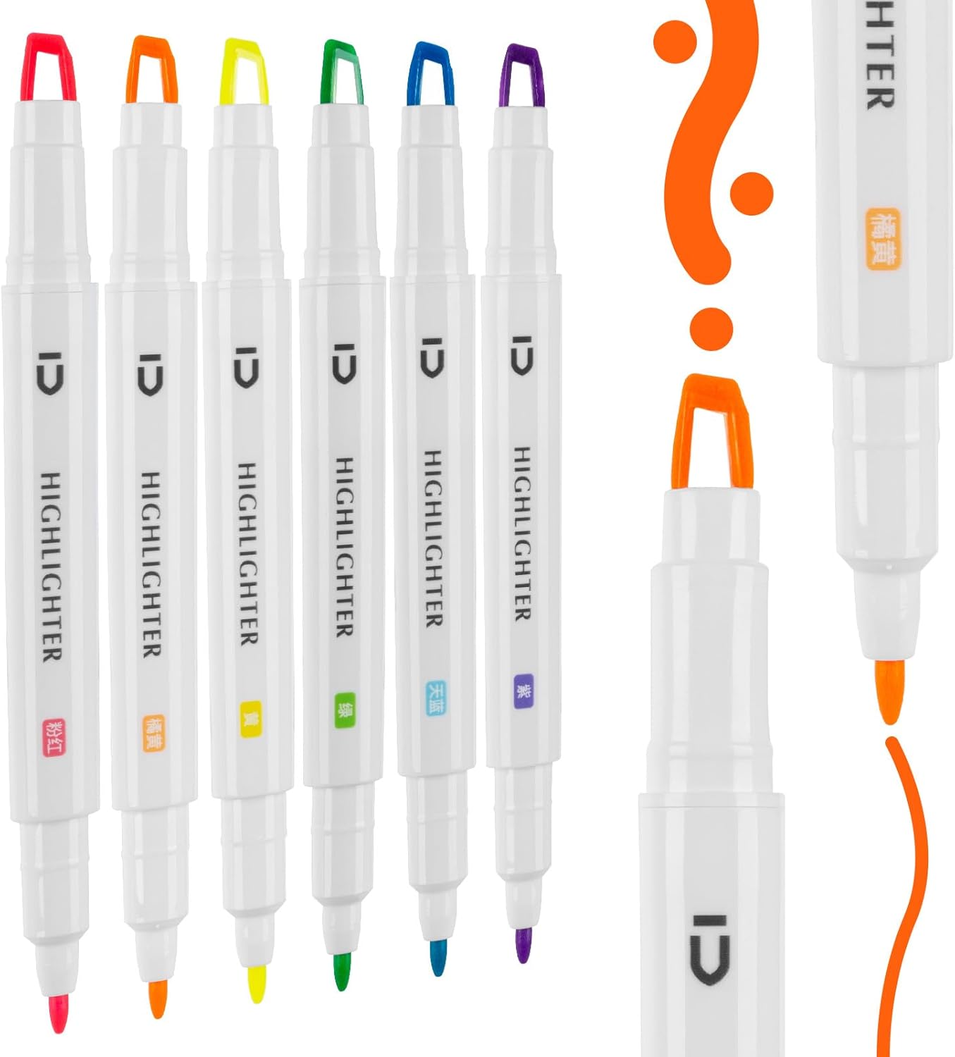 M&G 6 Pcs Cute Dual Tip Highlighters, Rainbow Color No Bleed Dry Quick Chisel Tip Highlighters, Perfect for School,Office, Bible, Notes (Rainbow)