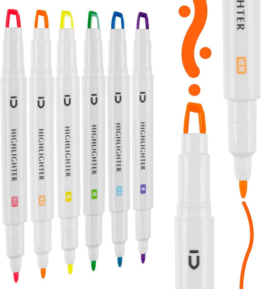 M&G 6 Pcs Cute Dual Tip Highlighters, Rainbow Color No Bleed Dry Quick Chisel Tip Highlighters, Perfect for School,Office, Bible, Notes (Rainbow)