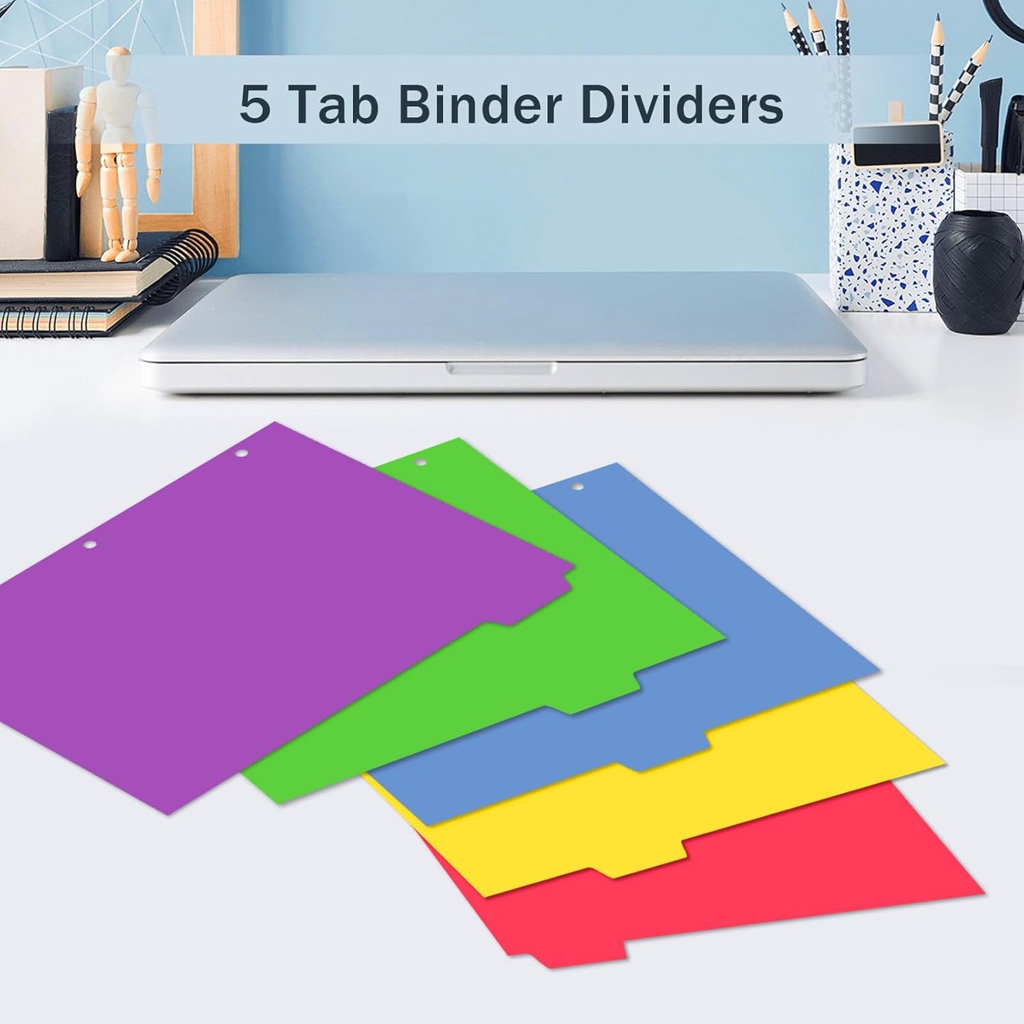 3 Ring Binder Dividers with Tabs - 5-Tab Plastic Dividers for 8.5x11 Binders, Reusable Write & Erase Tabbed Dividers | Rainbow Color 3 Sets, School Classroom Organizer