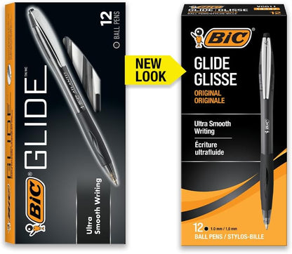 BIC Glide Black Retractable Ballpoint Pens, Medium Point (1.0mm), 12-Count Pack, Ultra Smooth Writing Black Pens