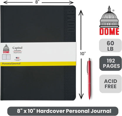 DOME Personal Journal – 8 x 10 Inch Hardcover Lined Journal Notebook, 192 Pages, Black, Premium Acid-Free 60-lb Thick Paper, Inner Pocket, Made in USA