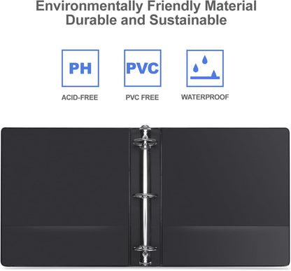 3 Ring Binder 1-1/2 Inch, ViVin Sturdy 1.5"-Round Ring Binder with 2 Interior Pockets, Clear View Cover, PVC-Free, Fits 300 Sheets of 8.5'' x 11'' Paper, Office Home School (6 Pack, White)