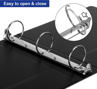 3 Ring Binder 1-1/2 Inch, ViVin Sturdy 1.5"-Round Ring Binder with 2 Interior Pockets, Clear View Cover, PVC-Free, Fits 300 Sheets of 8.5'' x 11'' Paper, Office Home School (6 Pack, White)
