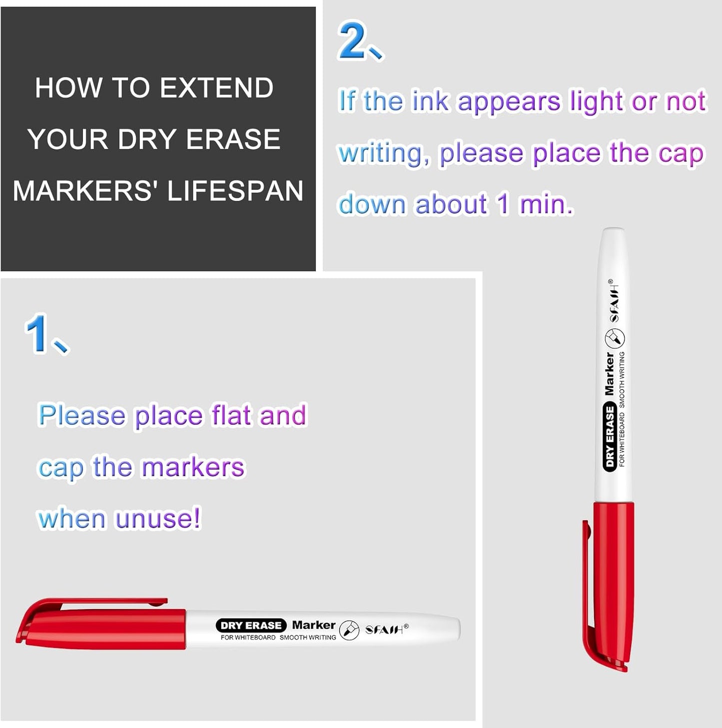 SFAIH Fine Tip Dry Erase Markers - 24 Pack Black Whiteboard Erasable Markers Bulk for Kids Adults, Ideal for Classroom School Office Home Use on White Board, Non-Toxic Easy Clean