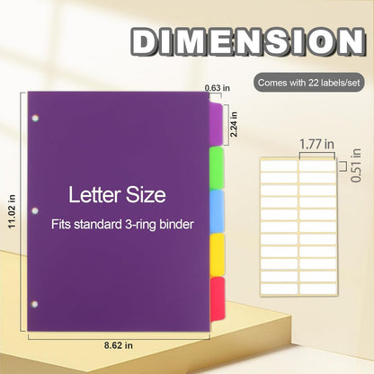 3 Set Plastic Binder Dividers with Tabs,Multicolor Index with 8-Tabs,Divider for 3 Ring Binder