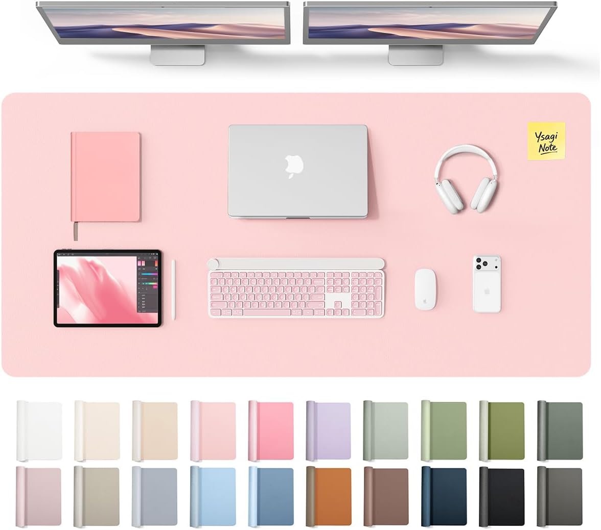 YSAGi Leather Desk Pad Protector, Office Desk Mat, Large Mouse Pad, Non-Slip PU Leather Desk Blotter, Waterproof Laptop Desk Writing Pad for Office and Home (23.6" x 13.8", Eggshell) - Colors B