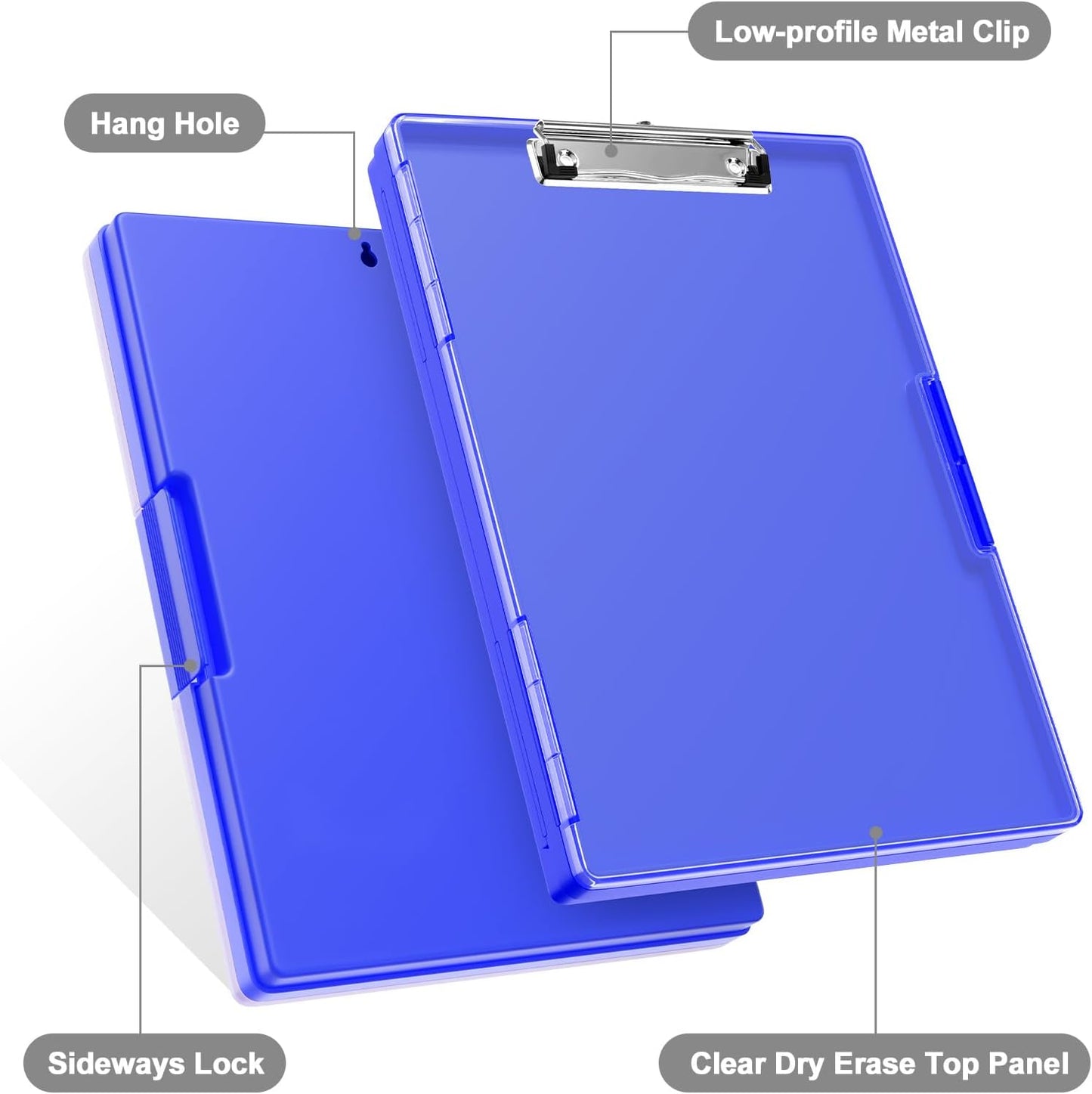 Piasoenc Clipboard with Storage, 8.5 x 11 Clip Boards with 2 Storage Case and A4 Paper Folder, Clear Dry Erase Top Panel, Heavy Duty Plastic, Folio & Side Opening, for Nurses, Teachers, Lawers,Black