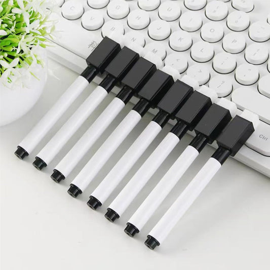 Fine tip Dry Erase Black Markers with Magnetic Cap and Eraser, Perfect for Dry Erase Boards and Whiteboards Pack of 8