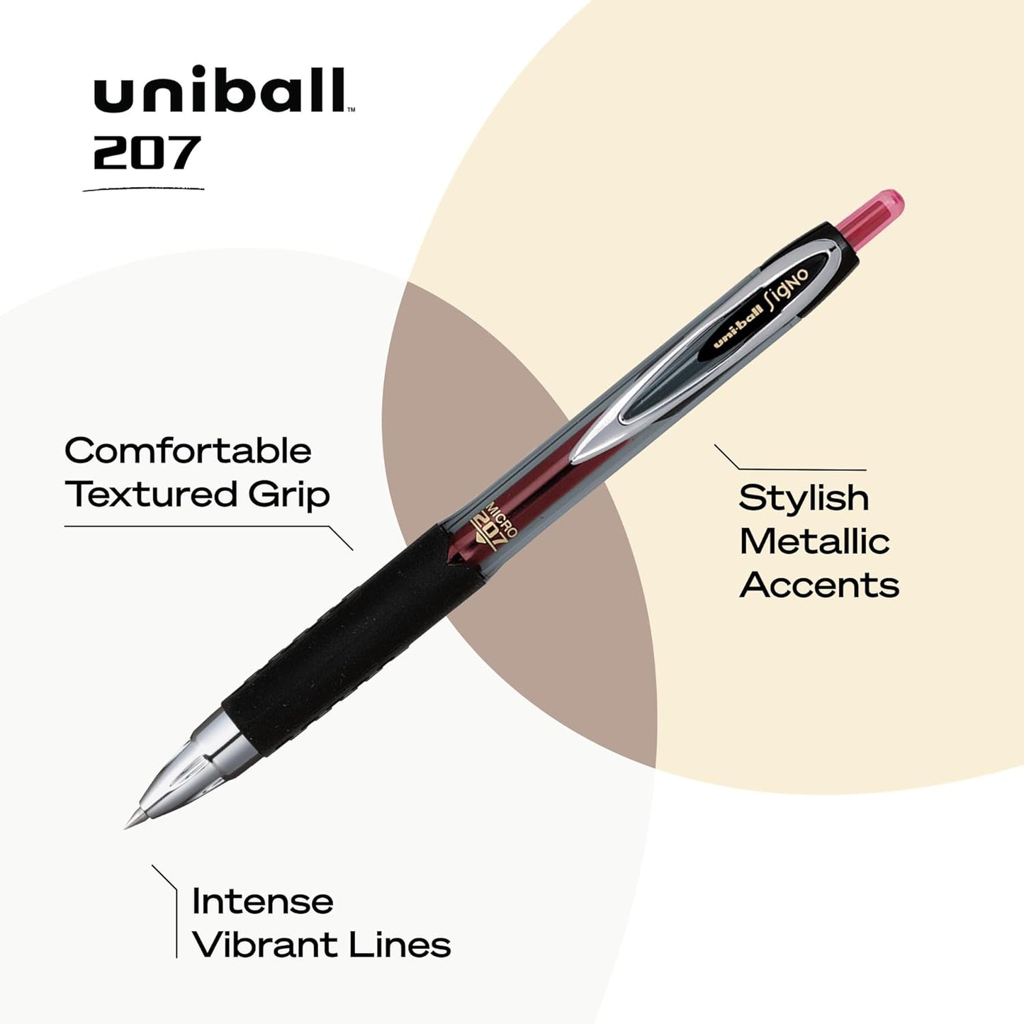 uniball 207 Plus+ Retractable Gel Pens, Medium Point (0.7mm), Black, 4 Pack