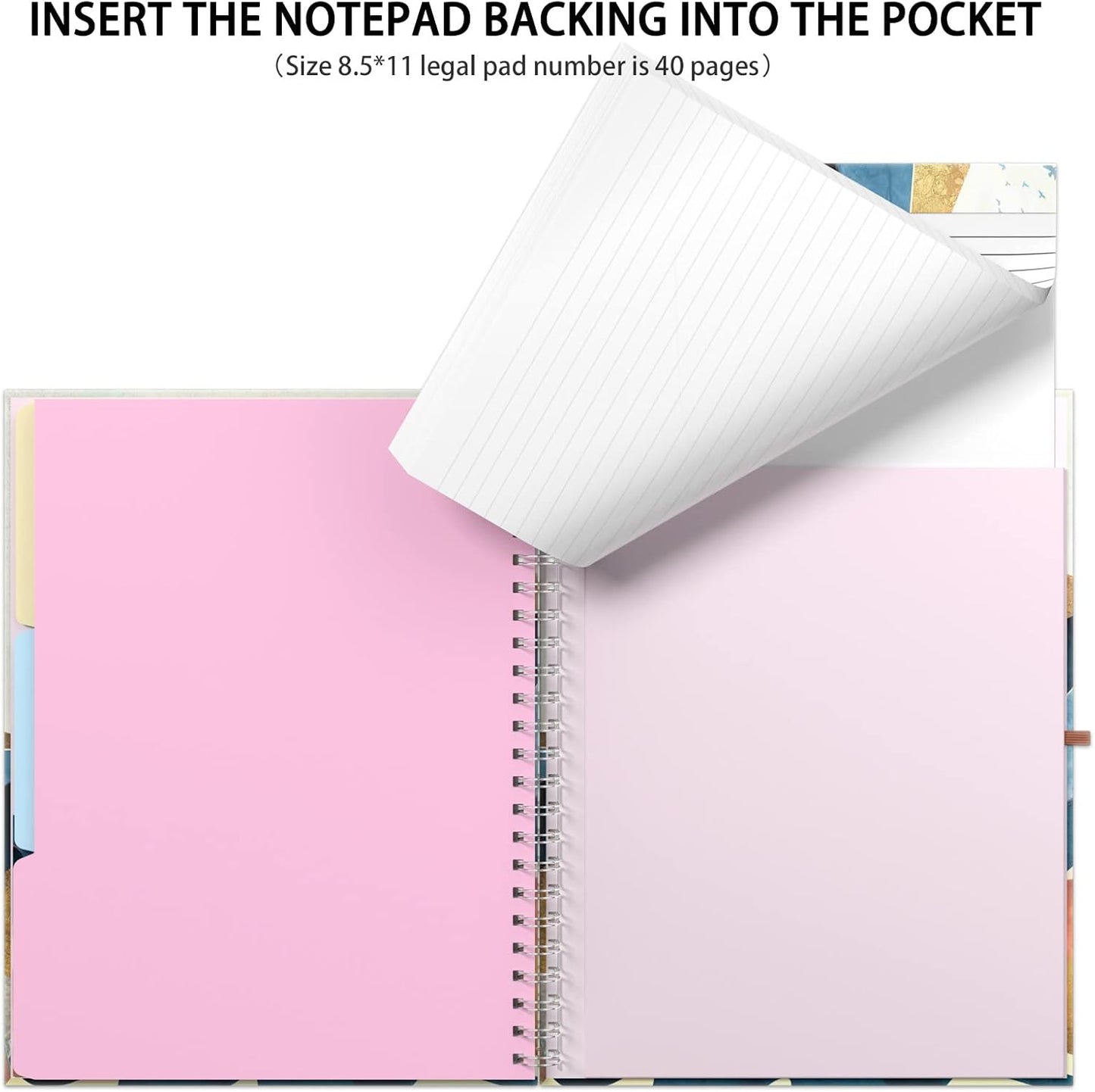 Rimilak Spiral Clipboards Folio with Refillable Lined Notepad, 14.5 x 9.8 In, Hardcover Cover with 5 Interior Pockets, Elastic Band and Pen Loop Series. Cute Stylish Clipfolio, Daisy Flower
