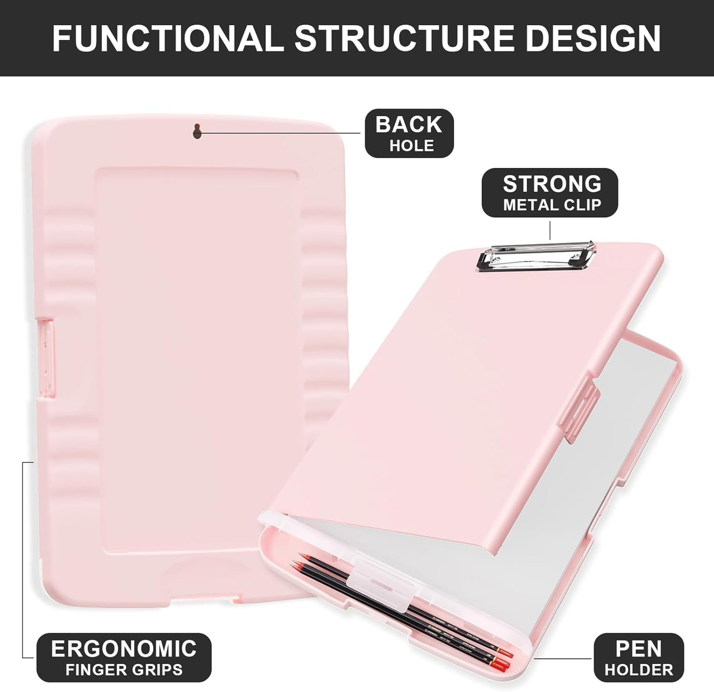 Plastic Clipboard with Storage, 8.5 x 11 Storage Organization Box Side-Opening, Heavy Duty Clip Board with Pen Holder and Paper Folder for Nurses, Teachers, Office & School Supply, Orange