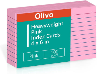 Index Cards 4x6 Lined Ruled Flash Note Cards 4" x 6", White, 100 Count, 220 GSM Heavy Weight