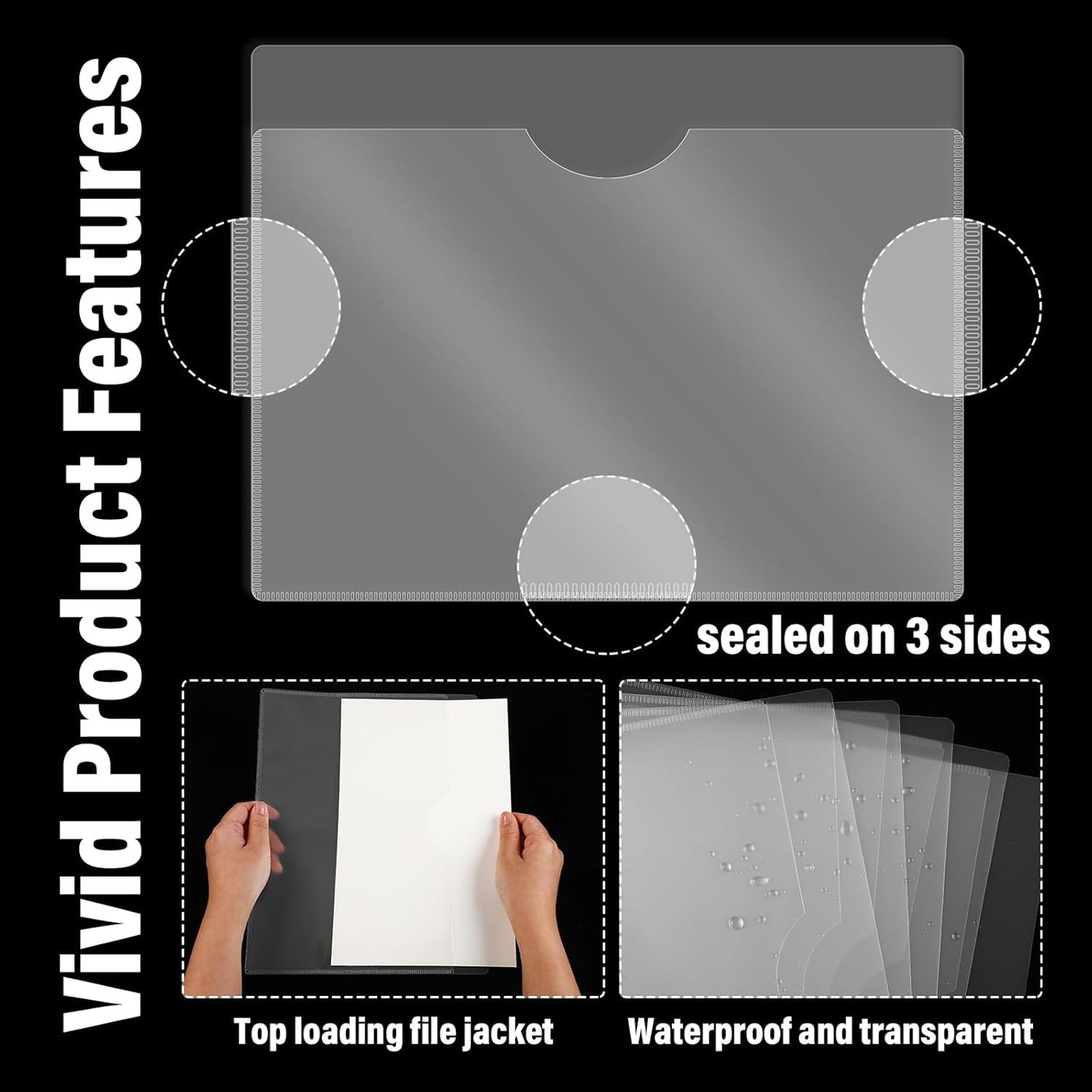 Kisston 25 Pack Heavy Duty Vinyl Plastic Folders with Clear Front Pocket File Jackets, Three Sided Closed, Letter Size Plastic Folders for Documents, 11.75 x 9.25 Inch (5 Colors)