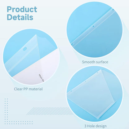 50 PCS Punch Binder Folders,3 Hole Binder Plastic Sleeves,Clear Poly Translucent Slash File Jacket Binder Organizer Pockets for Paper Document
