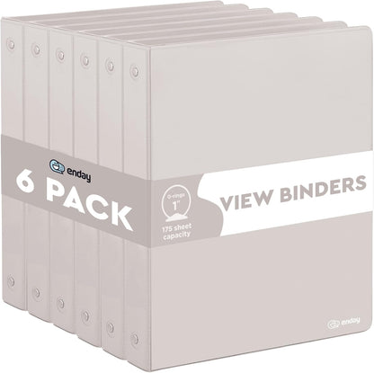 Enday 1 Inch Binder (6 Pack - Grey) 3 Ring Binder 1 inch with Clear View Cover and 2 Inside Pocket - for Letter Size 8.5 x 11'' Paper, Ideal for School Supplies, Office, and Home