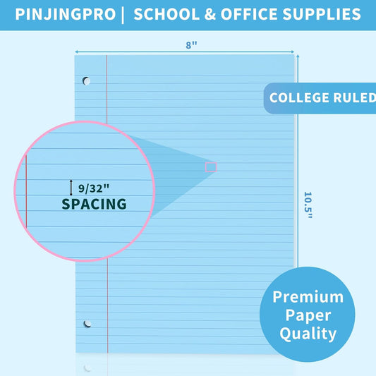 Loose Leaf Paper 8" x 10.5" Colored Filler Paper 120 Sheets 3 Hole Punched Lined Paper 8 X 10.5 College Ruled Notebook Paper for 3-Ring Binders Notepad Writing Note Pads for Home,Office,School Supplie