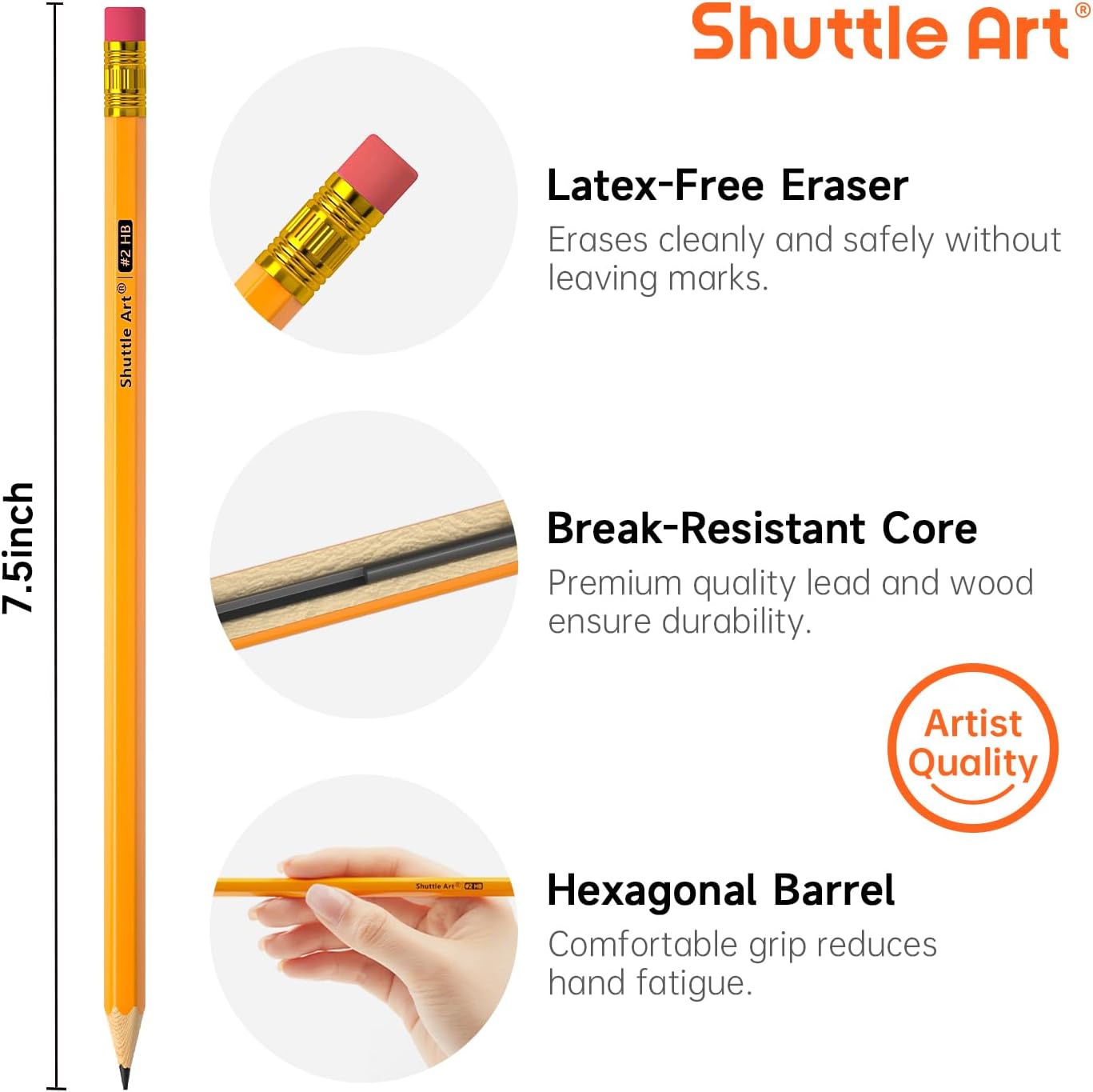 Shuttle Art Wood-Cased #2 HB Pencils, 350 Pack Sharpened Yellow Pencils with Erasers, Bulk Pack Graphite Pencils for School and Teacher Supplies, Writing, Drawing and Sketching