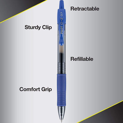 PILOT G2 Premium Refillable & Retractable Rolling Ball Gel Pens, Fine Point, Blue Ink, 12-Pack (31021)