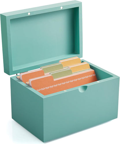 DRASTAR Index Card Holder, 3x5 Index Card Box, Wooden Index Card Organizer with 45 Dividers, Flashcard Notecard Holders for Home Office, Brown