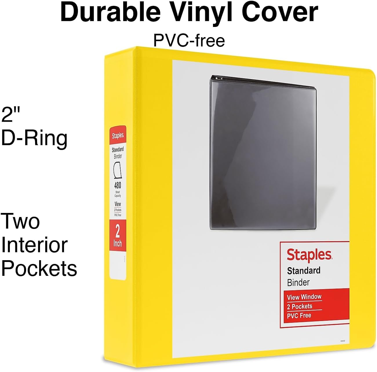 Staples Standard 2-Inch 3-Ring View Binder, Holds Up to 450 Sheets, Orange, Durable Binder for Office & School