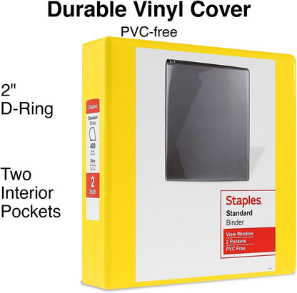 Staples Standard 2-Inch 3-Ring View Binder, Holds Up to 450 Sheets, Orange, Durable Binder for Office & School