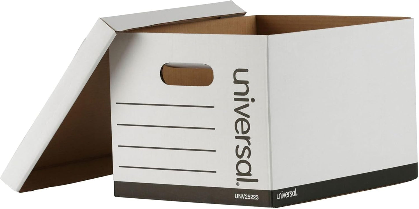 Universal Basic-Duty Economy Record Storage Boxes, 10 Pack, Letter/Legal Files, 12" x 15" x 10", White,