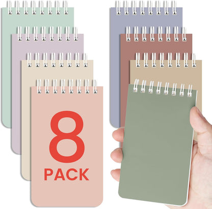 Taja Pocket Small Notebook 3" x 5", Set of 8 Mini Little Spiral Notebook, Nursing Notepad, Perfect for Work, School, Office, Nurse, Travel - Neutral