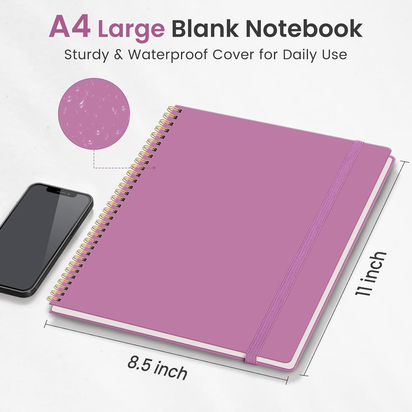 Taja Spiral Lined Notebook, 8.5"x11" Notebooks for Work, Large A4 Journal for Women & Men, College Ruled Journaling Notebook for Writing, Plastic Cover Spiral Journal, Green