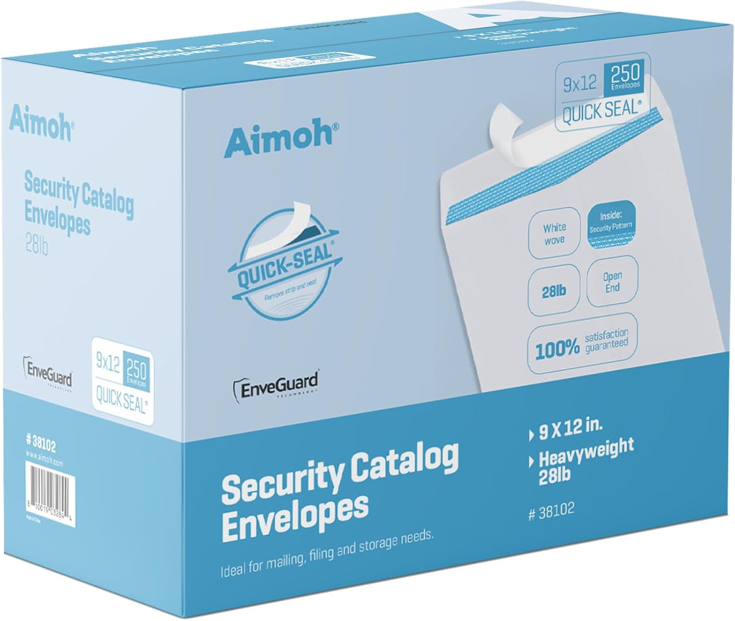 Aimoh 100 9 x 12 SELF Seal Security White Catalog Envelopes - 28lb - Security Tinted, Ultra Strong Quick-Seal, 9x12 inch (38100)