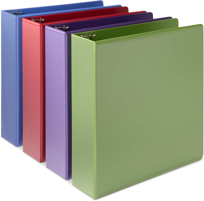 Amazon Basics 3 Ring 1.5 inch Binders with Round Metal Rings, Holds 275 Sheets, Assorted Colors, 4-Pack