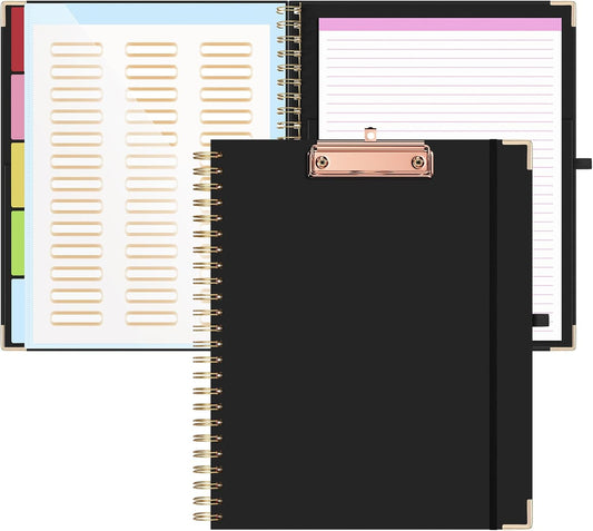 EYROZILL Clipboard with Storage, Clipboards for Letter Size, Clip Board with 5 Folders and 10 Pockets, Spiral Cute Clipboard for Office School Nursing, 8.5'' x 11'' (Black, Letter Size)