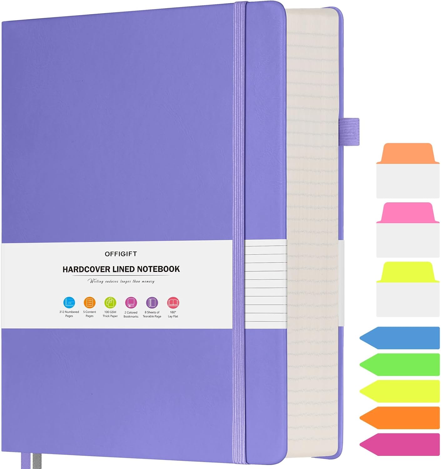 Lined Journal Notebook, Large A5 College Ruled Notebook, 312 Numbered Pages Work Notebook with Index Stickers, 100gsm Thick Paper, Hardcover Vegan Leather Journal for Women Men School Office, Black