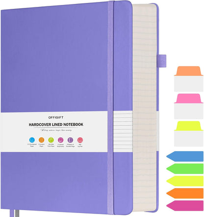 Lined Journal Notebook, Large A5 College Ruled Notebook, 312 Numbered Pages Work Notebook with Index Stickers, 100gsm Thick Paper, Hardcover Vegan Leather Journal for Women Men School Office, Black