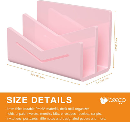 Beego Envelope and Mail Organizer Countertop - 3 Compartments Black Acrylic Desk Organizer Letter Holder Desktop File Sorter Bill Document Folder Rack for Office, Home, School Desk Organization