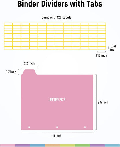 16 PCS 8 Tab Binder Dividers for 3 Ring Binder,Thicken, Write & Erase Reusable Waterproof Plastic Binders for School & Office Files, 2 Set, Extra 40 Labels